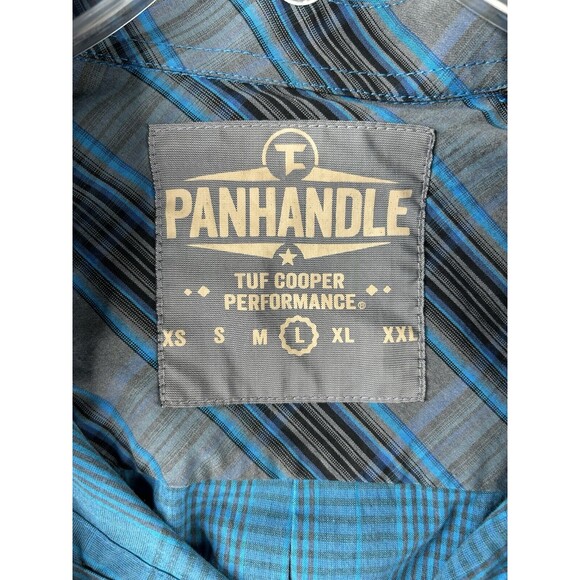 Panhandle Blue Button Down Shirt Long Sleeve Western Sz L Tuf Cooper Performance - Picture 9 of 9
